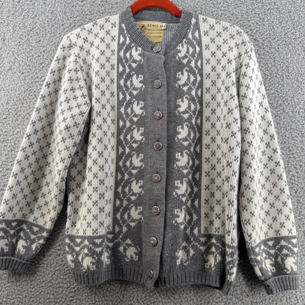 Bemidji Woolen Mills Norway Pattern Cardigan Sweater Size M/L - Picture 2 of 8